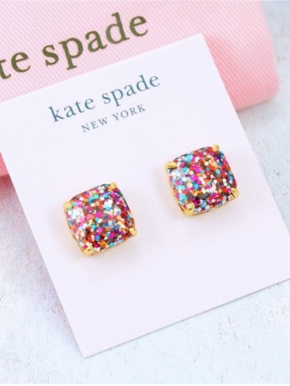 kate spade New York Gold-Tone Multi Glitter Square Stud Earrings